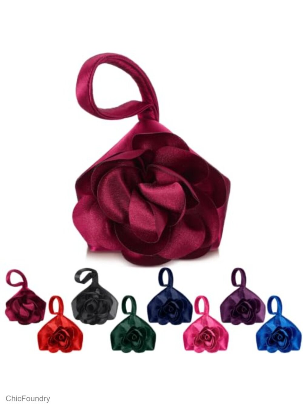 Satin Clutch Purse Womens Evening Bag 3D Floral Detachable Chain